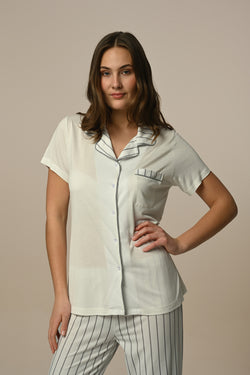 Image of Çizgili Lohusa Pijama ve Sabahlık Takımı - 24325