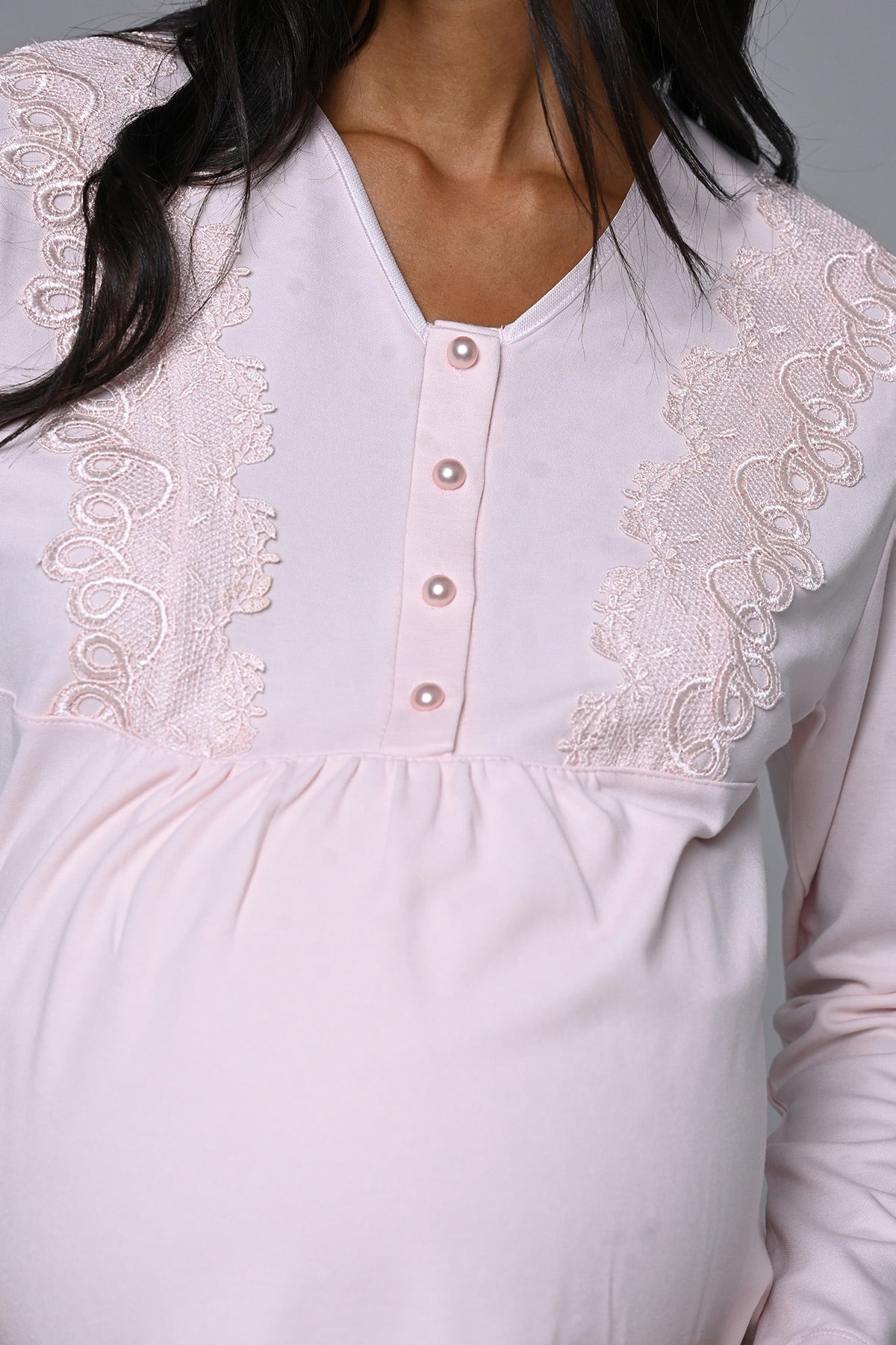 Dantelli Yaka Lohusa Pijama ve Dantel Detaylı Sabahlık Takımı - 24336