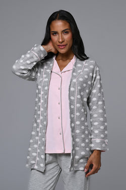 Image of Gömlek Yaka Lohusa Pijama ve Puantiyeli Sabahlık Takımı - 24341