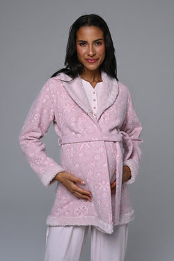 Image of Güpürlü Yaka Lohusa Pijama ve Welsoft Sabahlık Takımı - 24346