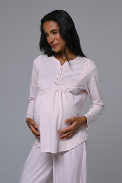 Image of Güpürlü Yaka Lohusa Pijama ve Welsoft Sabahlık Takımı - 24346