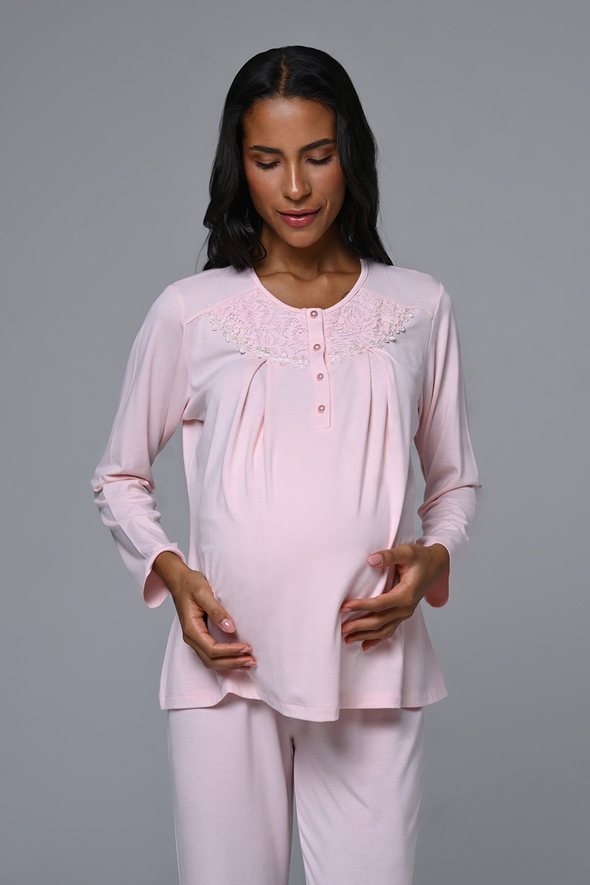 Güpürlü Yaka Lohusa Pijama ve Kürk Yaka Sabahlık Takımı - 24347