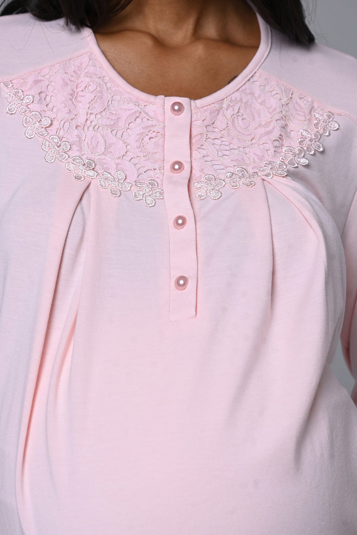 Güpürlü Yaka Lohusa Pijama ve Kürk Yaka Sabahlık Takımı - 24347