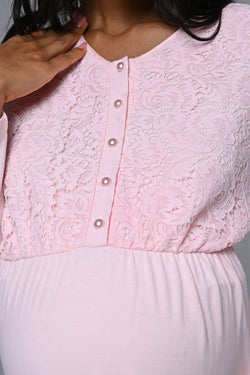 Image of Dantelli Yaka Lohusa Pijama ve Triko Sabahlık Takımı - 24348