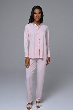 Image of Çiçek Dantel Yaka Lohusa Pijama ve Sabahlık Takımı - 24355