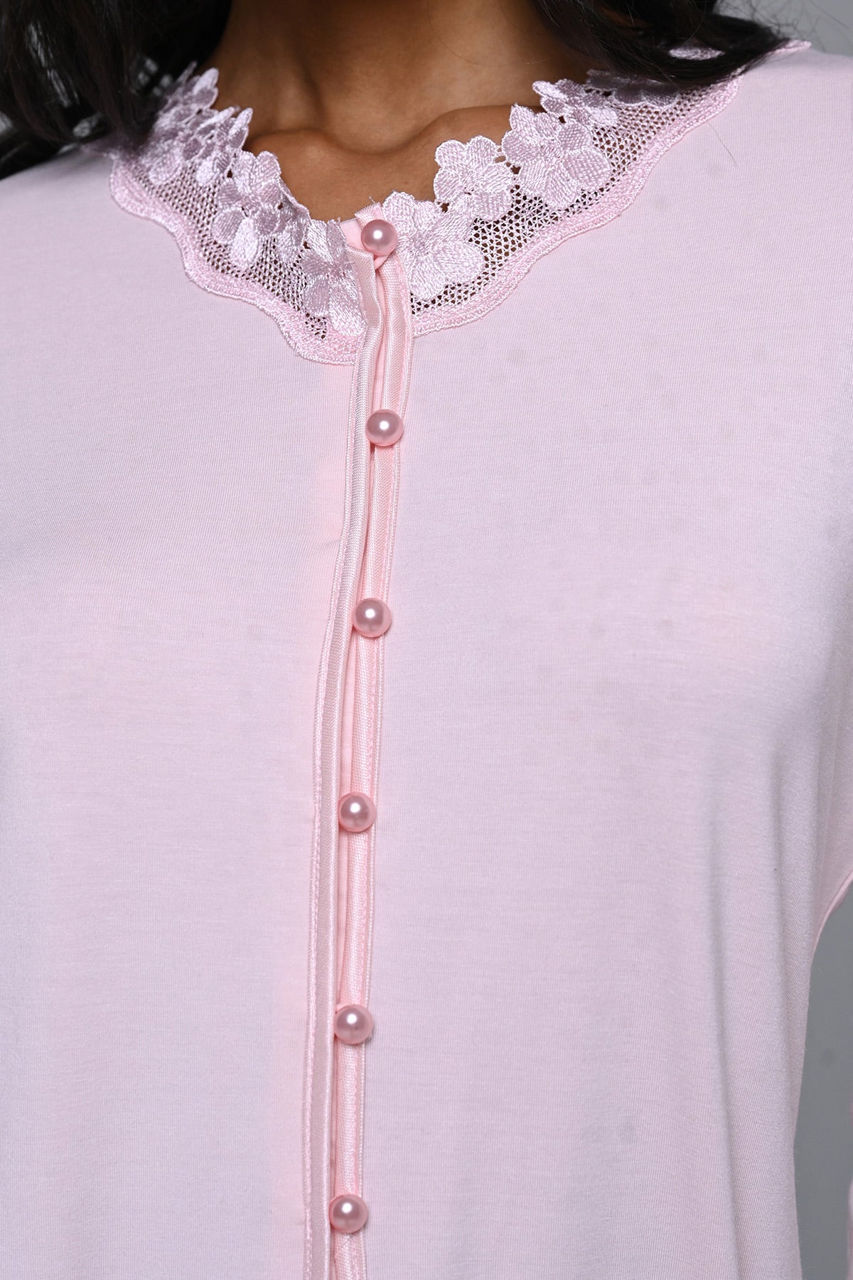 Çiçek Dantel Yaka Lohusa Pijama ve Sabahlık Takımı - 24355