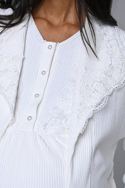 Image of Dantelli Yaka Lohusa Pijama ve Sabahlık Takımı - 24356