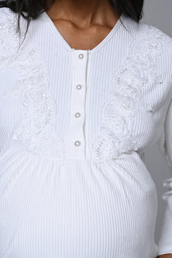 Image of Dantelli Yaka Lohusa Pijama ve Sabahlık Takımı - 24356