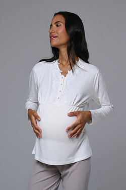 Image of Çiçek Dantelli Yaka Lohusa Pijama ve Sabahlık Takımı - 24357