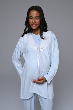 Image of Güpürlü Yaka Lohusa Pijama ve Jakar Sabahlık Takımı - 24358