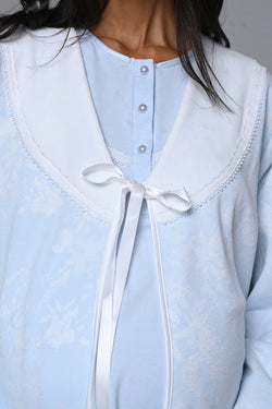 Image of Güpürlü Yaka Lohusa Pijama ve Jakar Sabahlık Takımı - 24358