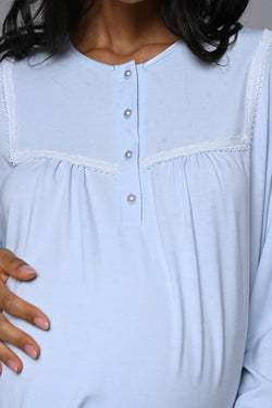 Image of Güpürlü Yaka Lohusa Pijama ve Jakar Sabahlık Takımı - 24358