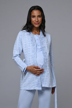 Image of Dantelli Yaka Lohusa Pijama ve Sabahlık Takımı - 24359