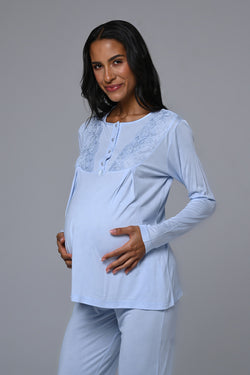 Image of Dantelli Yaka Lohusa Pijama ve Sabahlık Takımı - 24359