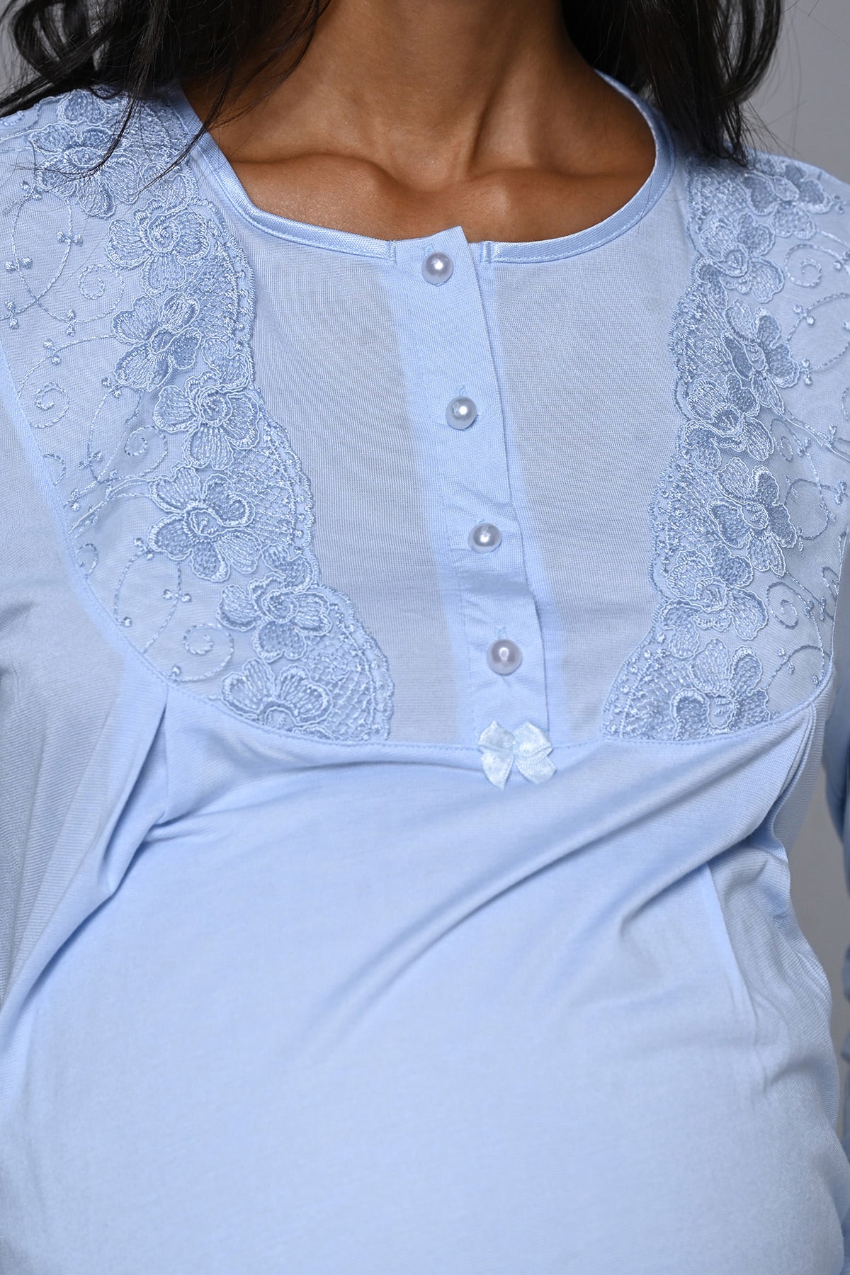 Dantelli Yaka Lohusa Pijama ve Sabahlık Takımı - 24359