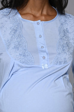 Image of Dantelli Yaka Lohusa Pijama ve Sabahlık Takımı - 24359