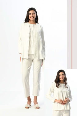 Image of Dantelli Yaka Lohusa Pijama ve Sabahlık Takımı - 24359