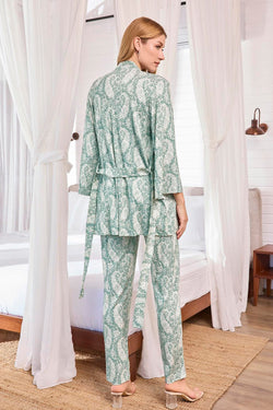 Image of Dantelli Yaka Askılı Lohusa Pijama ve Desenli Sabahlık Takımı - 25110
