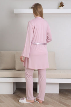 Image of Dantelli V-Yaka Lohusa Pijama ve Sabahlık Takımı - 3435