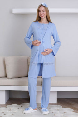 Image of Dantel Detaylı Lohusa Pijama ve Sabahlık Takımı - 3439