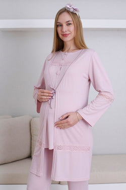 Image of Dantel Detaylı Lohusa Pijama ve Sabahlık Takımı - 3439