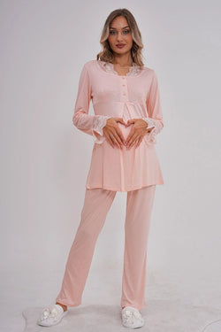 Image of Dantelli Detaylı Lohusa Pijama Takımı - 5808