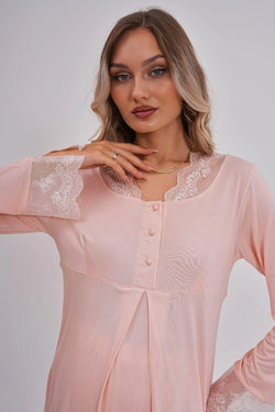 Image of Dantelli Detaylı Lohusa Pijama Takımı - 5808