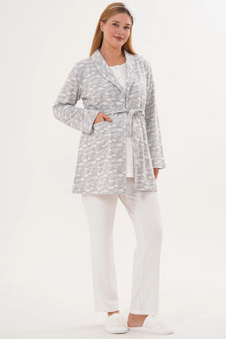 Image of Kalp Baskılı Lohusa Pijama ve Desenli Sabahlık Takımı - 6100
