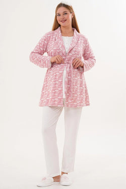 Image of Kalp Baskılı Lohusa Pijama ve Desenli Sabahlık Takımı - 6100