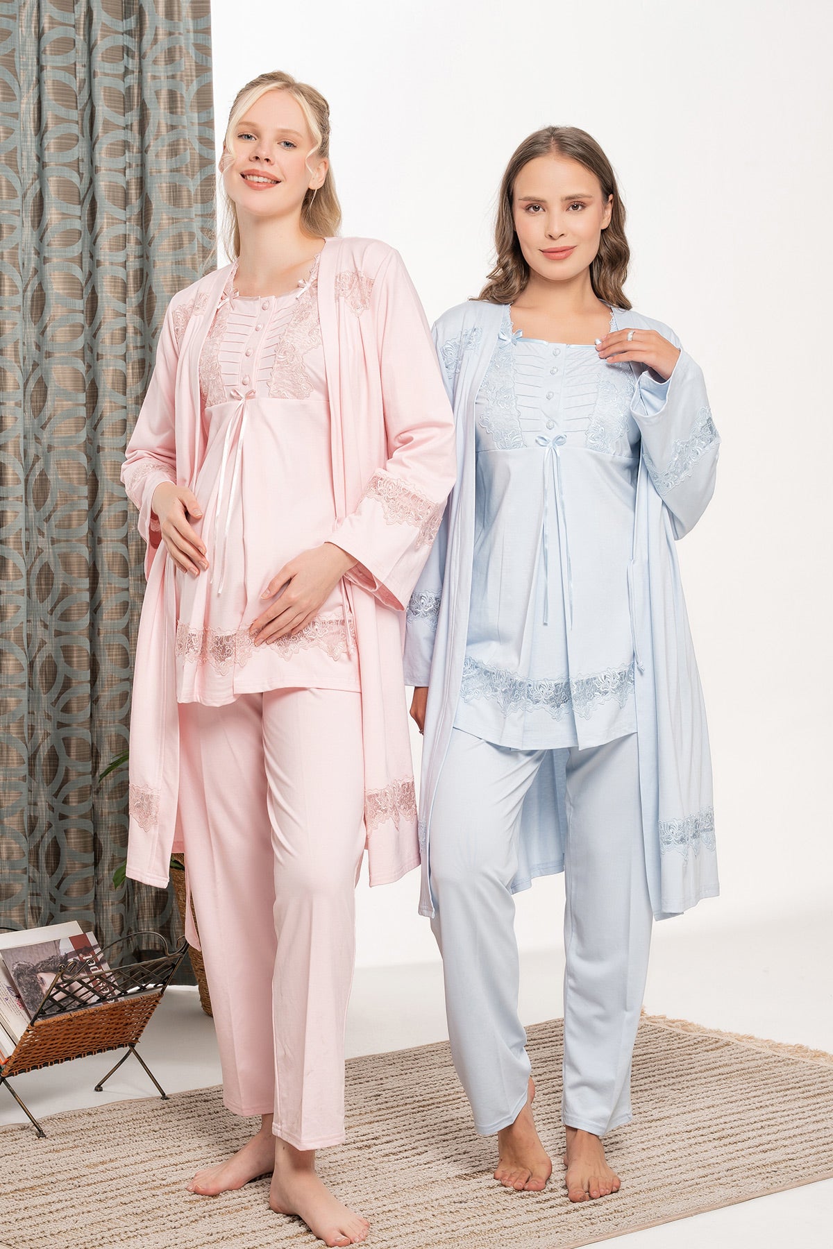 Dantel İşlemeli Lohusa Pijama ve Sabahlık Takımı - 6104
