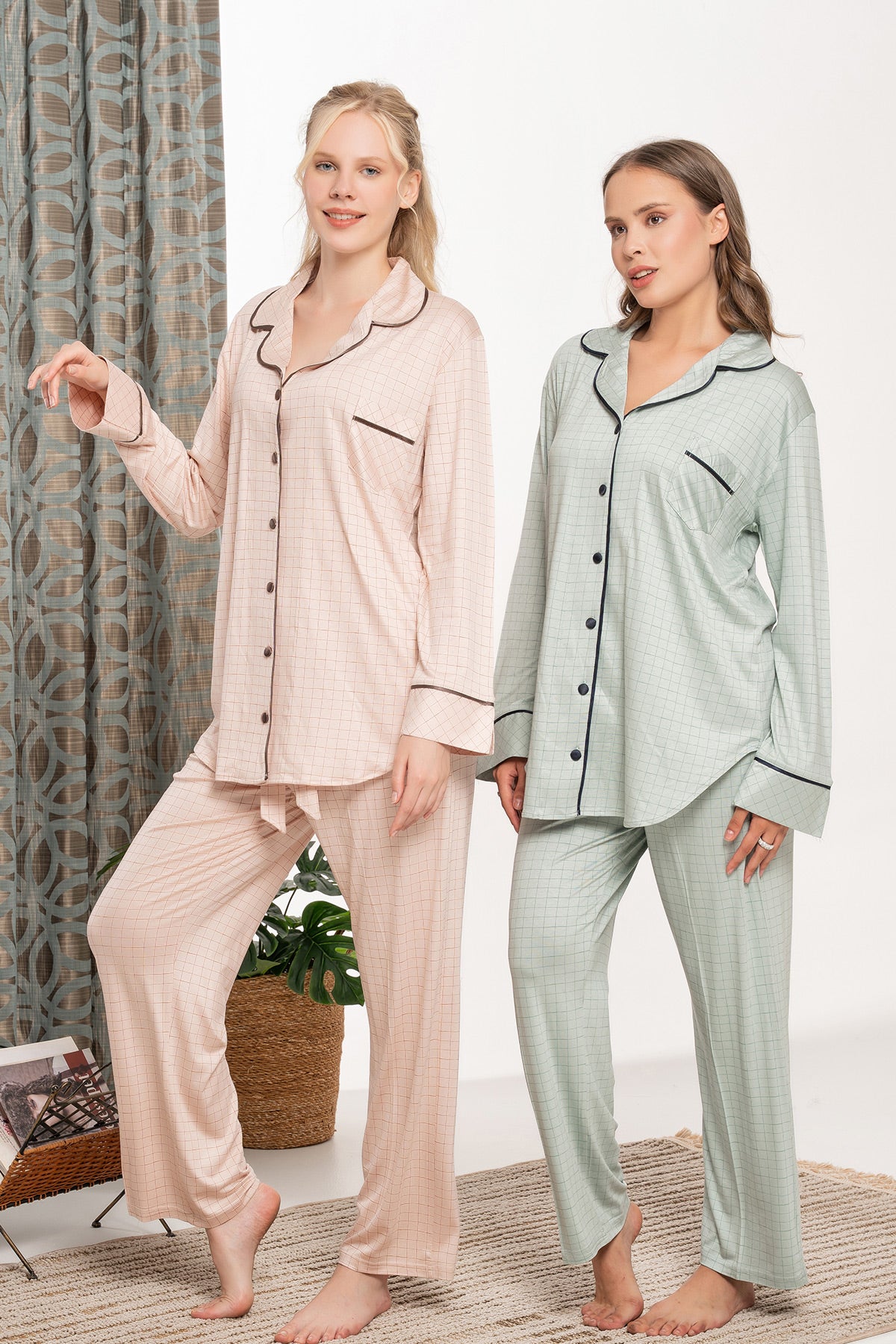 Kare Desenli Lohusa Pijama Takımı - 6137