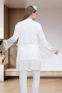 Image of Dantel Detaylı Lohusa Pijama ve Sabahlık Takımı - 6203