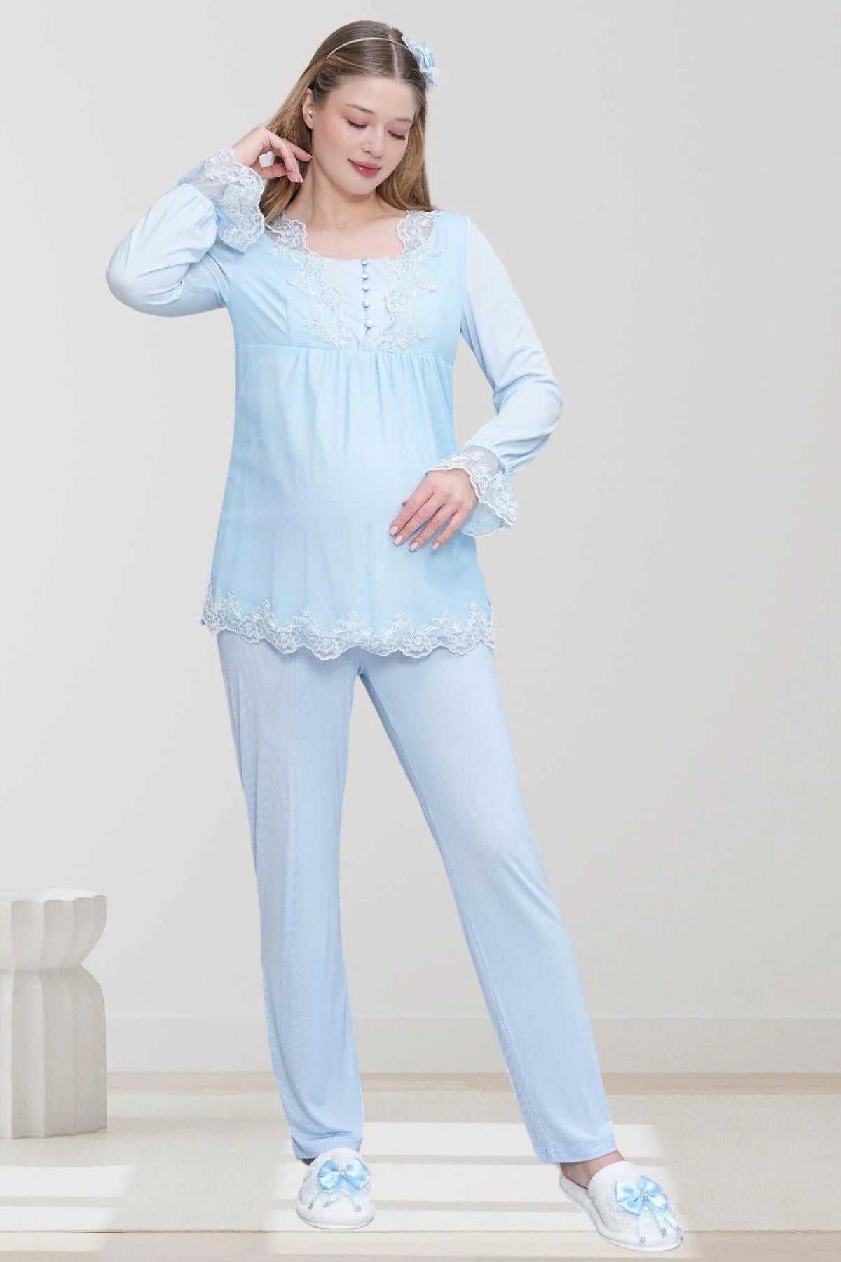 Dantel İşlemeli Lohusa Pijama Takımı - 6300