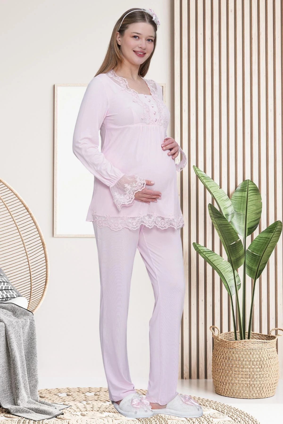 Dantel İşlemeli Lohusa Pijama Takımı - 6300