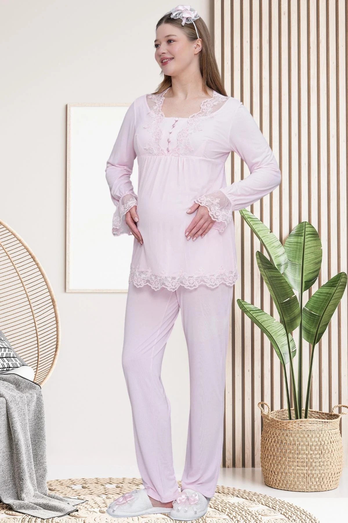 Dantel İşlemeli Lohusa Pijama Takımı - 6300