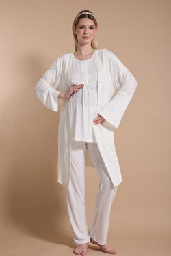 Image of Dantelli Lohusa Pijama ve Jakar Sabahlık Takımı - 718