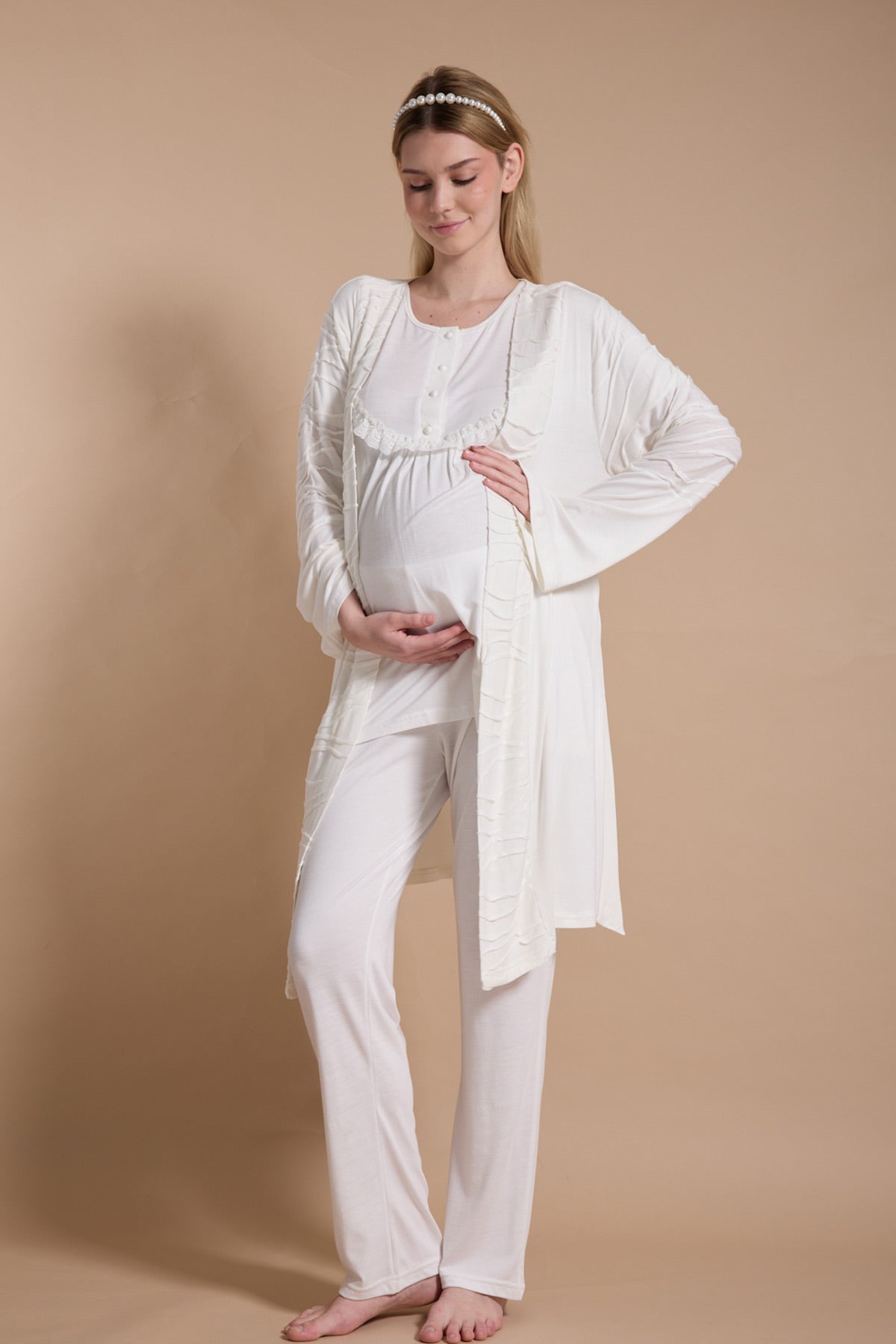 Dantelli Lohusa Pijama ve Jakar Sabahlık Takımı - 718