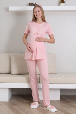 Image of Güpürlü Yaka Lohusa Pijama ve Sabahlık Takımı - 3433
