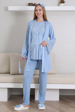 Image of Güpürlü Yaka Lohusa Pijama ve Sabahlık Takımı - 3433