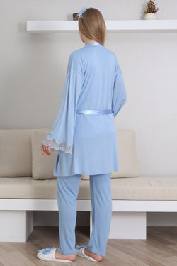 Image of Güpürlü Yaka Lohusa Pijama ve Sabahlık Takımı - 3433